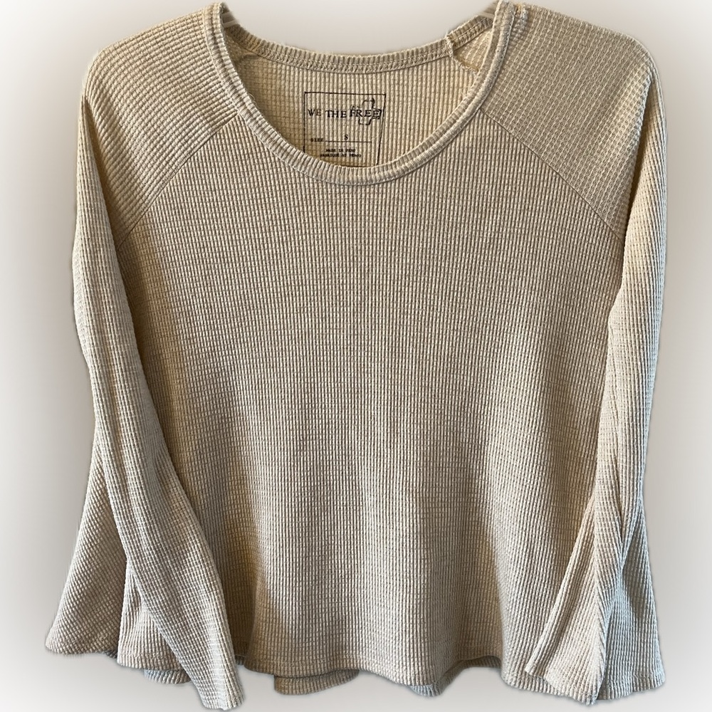We The Free Cream Ribbed Long Sleeve Top, Size Small